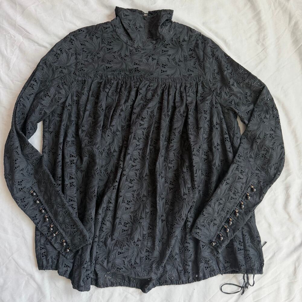 Tracy Reese Lace Blouse Black High Neck Long Sleeve Womens Size 6 Romantic Top
